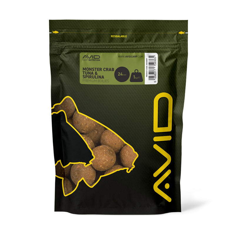 Boilies Avid Carp Premium Monster Crab Thunfisch & Spirulina 24 mm