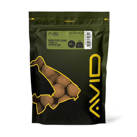 Boilies Avid Carp Premium Monster Crab Tuna & Spirulina 20 mm - Tienda Carpfishing