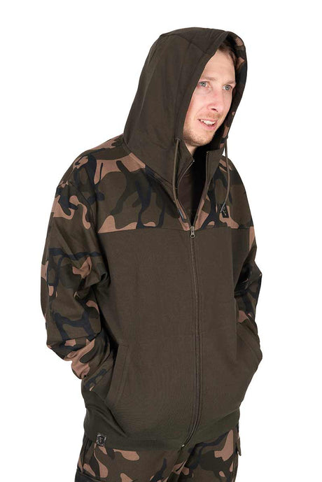 Sudadera Fox LW Caqui y Camo con capucha y cremallera - Tienda Carpfishing
