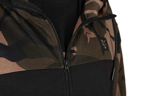 Sudadera Fox LW Negro y Camo con capucha y cremallera - Tienda Carpfishing