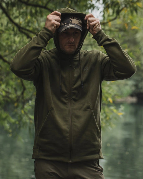 Sudadera Korda Kore Zip Pro Verde con capucha - Tienda Carpfishing