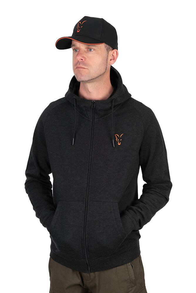 Sudadera Fox Collection LW Negra y Naranja de cremallera - Tienda Carpfishing